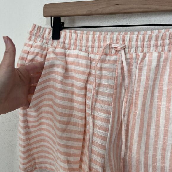 GIANNI BINI Peach Linen Blend Striped Shorts L NEW Drawstring Beachy Pull On - Picture 9 of 9